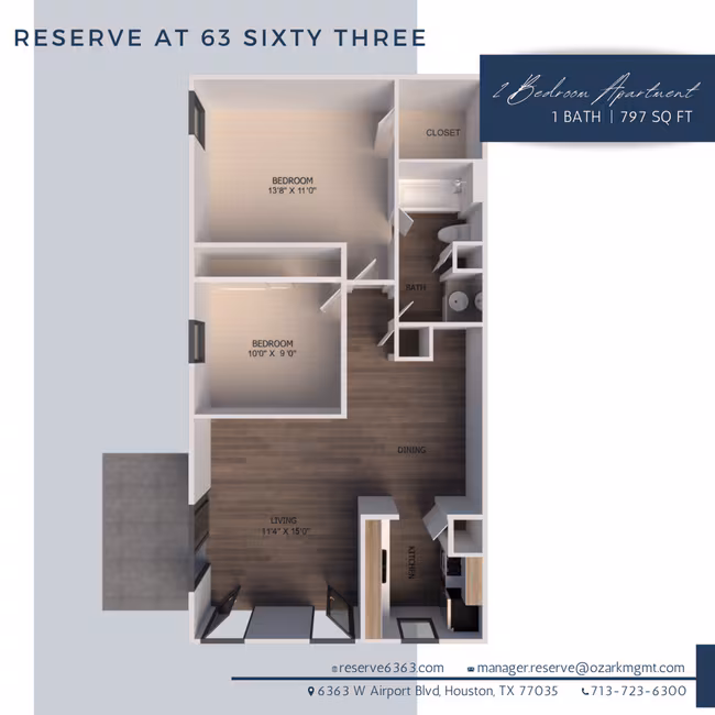 2 Beds • 1 Bath floor plan